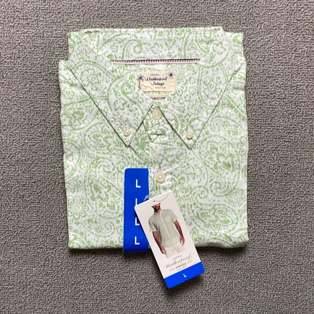 Weatherproof Vintage Men’s Lightweight Cotton Linen Blend Paisley Button Down